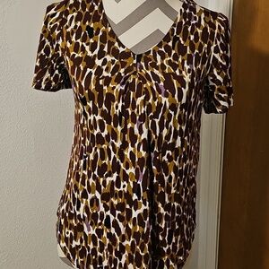 Cable & Gauge Geometric Print V-Neck Blouse NWT